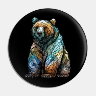 Grizzly Bear Animal Portrait Stained Glass Wildlife Outdoors Adventure Pin