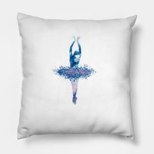 Ballerina silhouette, ballet dancer, dancer, blue abstract watercolor, ballet art, dancers, dancing girl, dance, pointe shoes, tutu dress Pillow