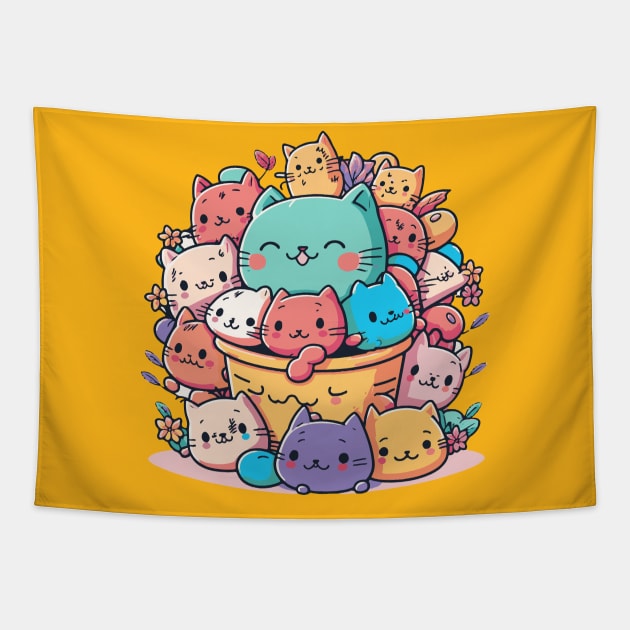 Kawaii pile of cats Tapestry by tatadonets