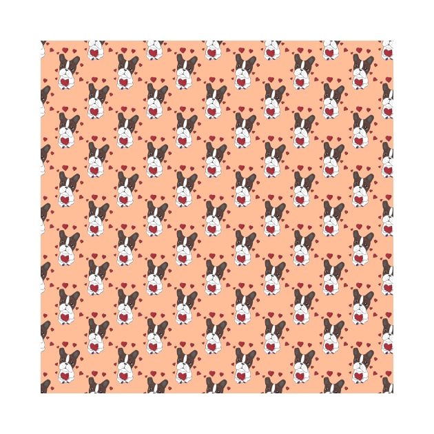 Boston Terrier Dog with Hearts Pattern on a Peach Background by Ali Cat Originals