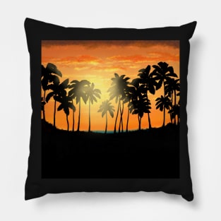 Orange sky blue water sunset at the beach Pillow