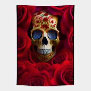 Cool Skull and Red Roses Tapestry