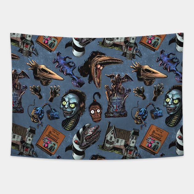 Beetlejuice - blue Pattern Tapestry by Creepsandbabes