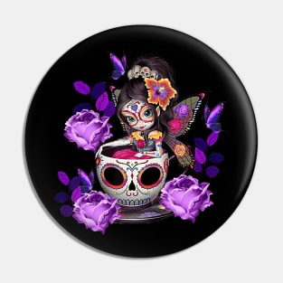 Sugar skull angel fairy purple rose coffee halloween costume Pin