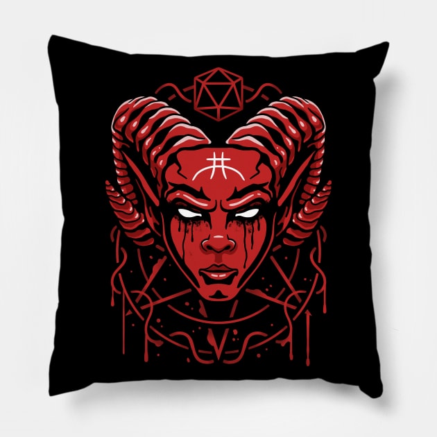 Red Horned Fiend Pillow by MaratusFunk