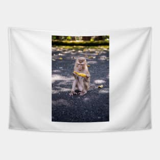 Little cheeky monkey with banana Tapestry