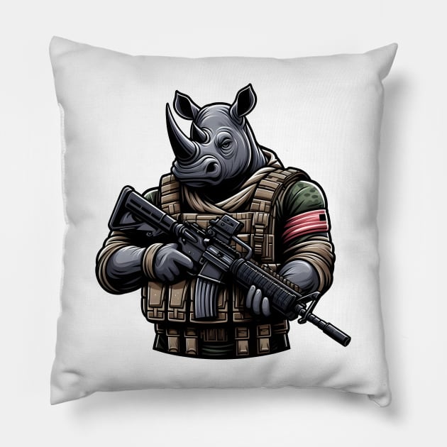 Tactical Rhino Pillow by Rawlifegraphic