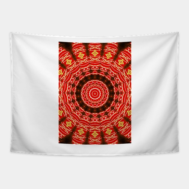 Fire Red Vibrant Mandala Pattern Tapestry by PlanetMonkey