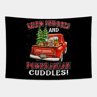 Warm Snuggles And Pomeranian Cuddles Truck Tree Christmas Gift Tapestry