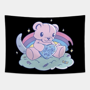 Hug Me Teddy Hugging Heart Bear Toy Rainbow Cute Candy Tapestry