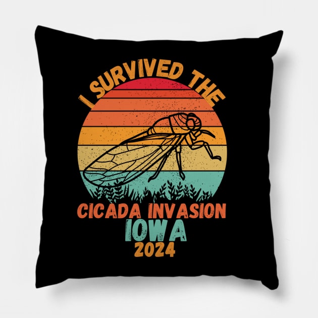 I survived the cicada invasion 2024 Iowa Pillow by FnF.Soldier 