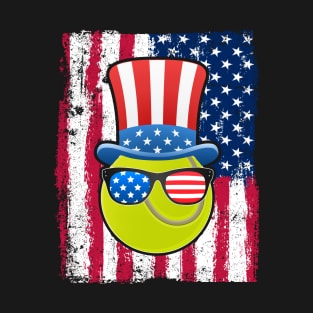 Tennis Ball American Flag 4th of July Funny Gift T-Shirt