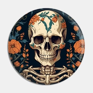 Floral Skeleton Illustration Pin