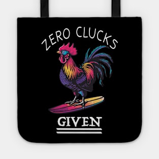 Surfing Rooster - No Clucks Given (with White Lettering) Tote