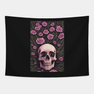 Skull and Roses | Life and Death | Beautiful Skull and Flowers | Floral Skull Artwork Tapestry