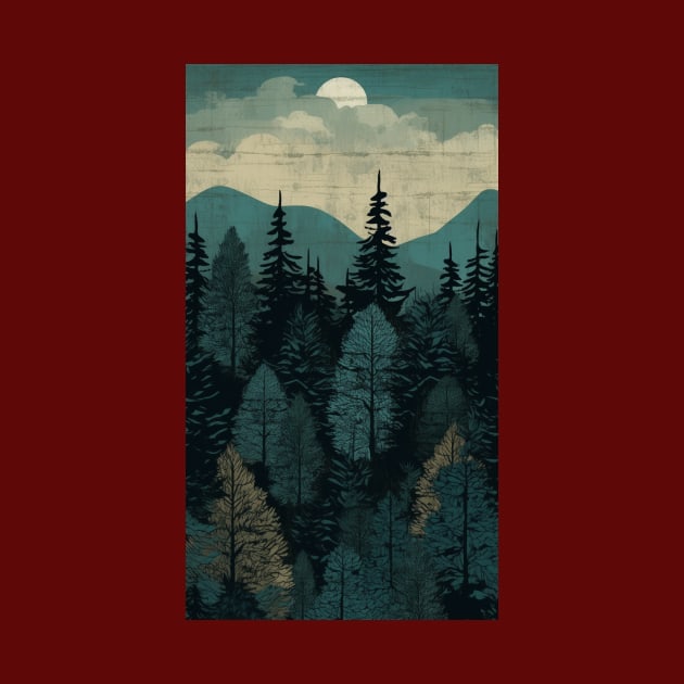 Pine Tree mountain scene Teal forest pattern for women men by Kertz TheLegend