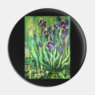 Purple Irises, from an original painting by Arist Colette Baumback Pin