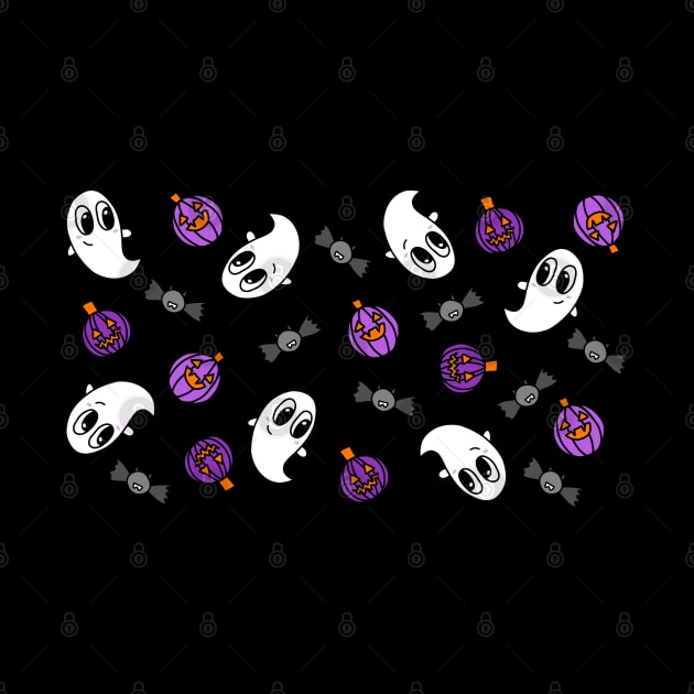 Cute Ghosts, Purple Pumpkins, and Bats Cartoon Pattern, made by EndlessEmporium by EndlessEmporium