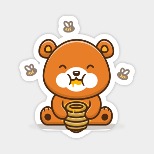 Cute Bear Eating Honey With Bee Magnet