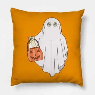 A halloween ghost with a pumpkin Pillow