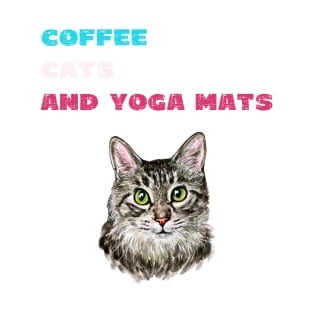 Coffee cats and yoga mats funny yoga and cat drawing T-Shirt