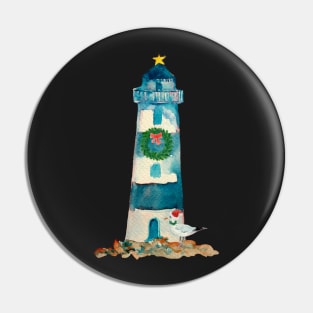 Christmas Watercolor Lighthouse Pin