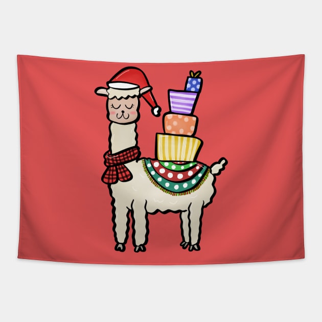 christmas llama Tapestry by ithacaplus