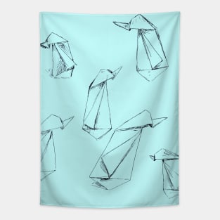 Blue Paper Penguins Tapestry