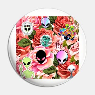 Aliens Love Roses Pin