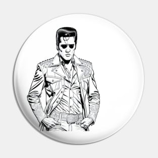 Black sketch of Elvis Pin