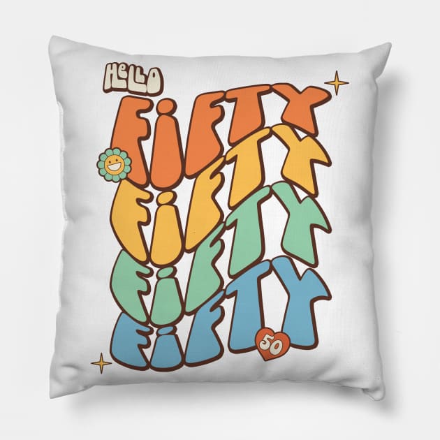 Hello Fifty Retro 50th Birthday Party Pillow by Way Down South