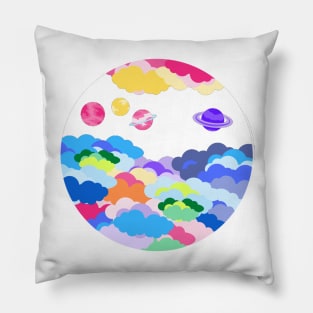 Bright clouds and space planets - Colourful Pillow