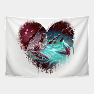 Sapphire Serenity: A Mermaid's Touch Painting (Heart) Tapestry