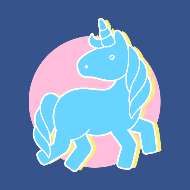 Blue unicorn in a pink world by EuGeniaArt