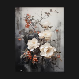 Painting of White Camellias and Berries T-Shirt