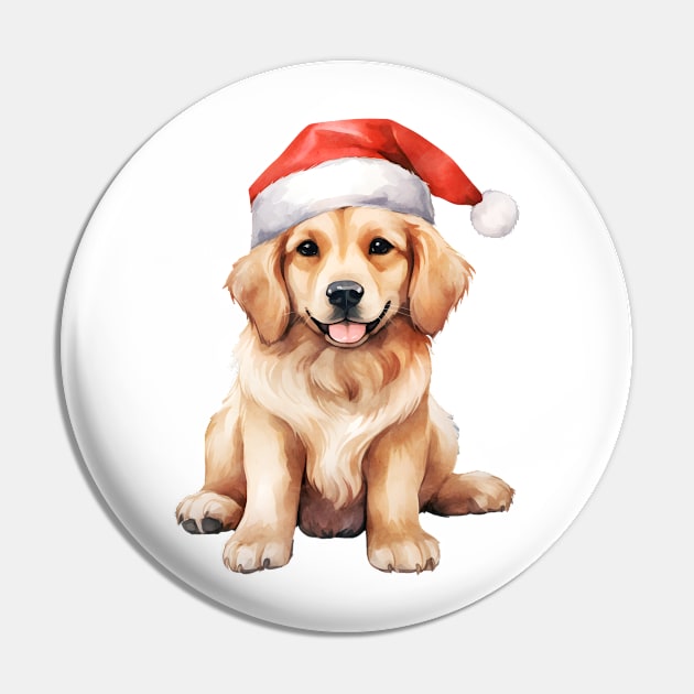 Golden Retriever Dog in Santa Hat Pin by Chromatic Fusion Studio