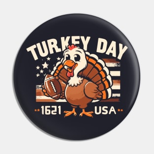 Turkey Day Thanksgiving Turkey Holding Football Pin