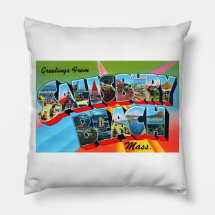 Greetings from Salisbury Beach Massachusetts - Vintage Large Letter Postcard Pillow