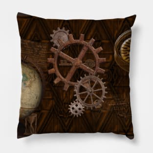 Steampunk Gears on Coppery-look Geometric Design Pillow