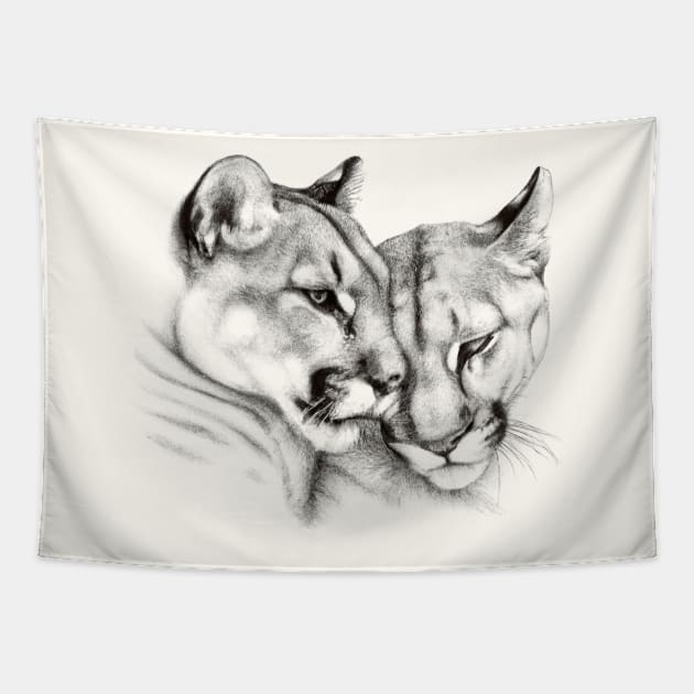 Mountain Lion Couple Love Tapestry by AngelsWhisper