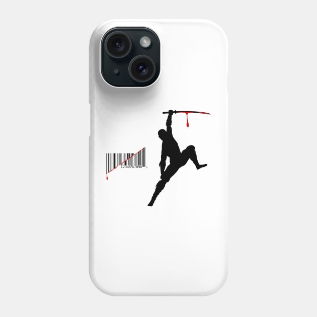 ninja slicing a bar code with a katana Phone Case by lil dragon