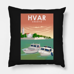 Hvar Croatia Minimal Retro City Travel Poster Pillow