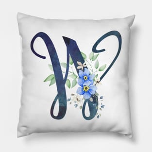 Floral Monogram W Wild Blue Flowers Pillow