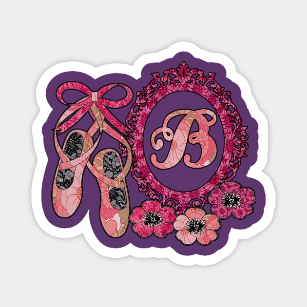 Pink floral ballerina Monogram art B Magnet by artbyomega