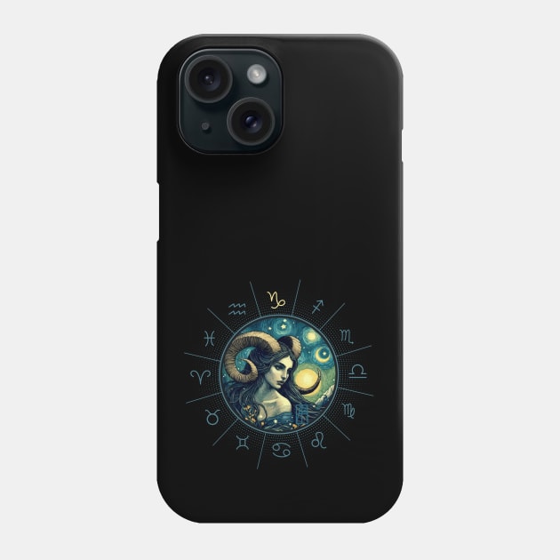 ZODIAC Capricorn - Astrological CAPRICORN - CAPRICORN - ZODIAC sign - Van Gogh style - 9 Phone Case by ArtProjectShop