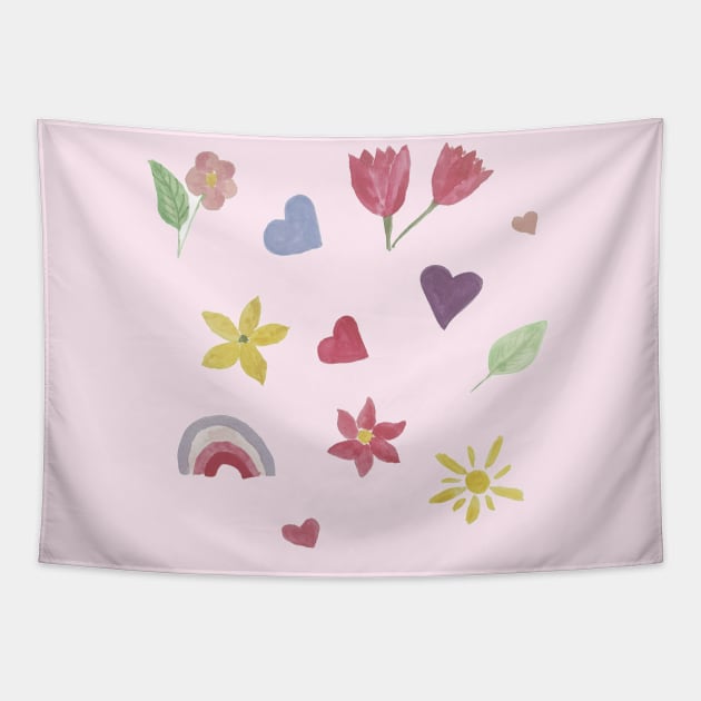 Watercolor cute flowers happy positivie stickers set Tapestry by WatercolorFun