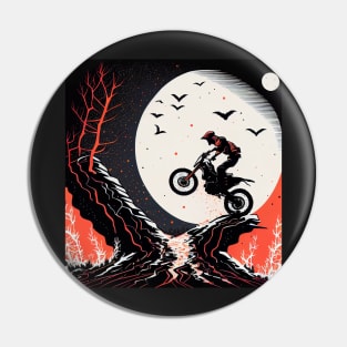 Dirt bike stunt w/moon red and black Pin