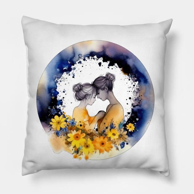 Mother and daughter Pillow by RosaliArt
