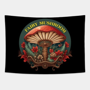 Vintage Fairy Mushroom Christmas Tapestry