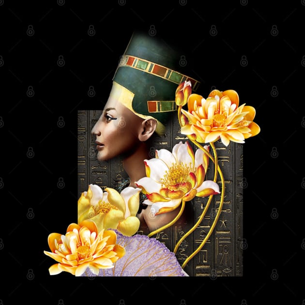 Queen Nefertiti With Golden Lotus by ERArts